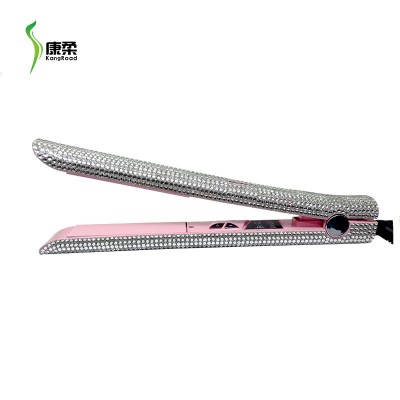 Diamond Hair Straightener Flat Iron, Dual Voltage Straightening Iron Titanium 1" Flat Iron